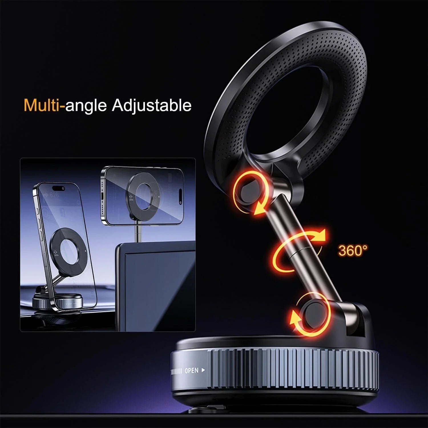 Vacuum Magnetic Car Phone Holder Mount Compatible with for Magsafe for Iphone 17 Pro MAX Universal Foldable 360°Adjustable Stand
